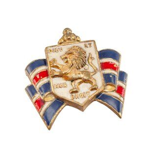 Vintage Collectible Enamel Pin War Relief British Badge Dieu Et Mon Droit Lion C